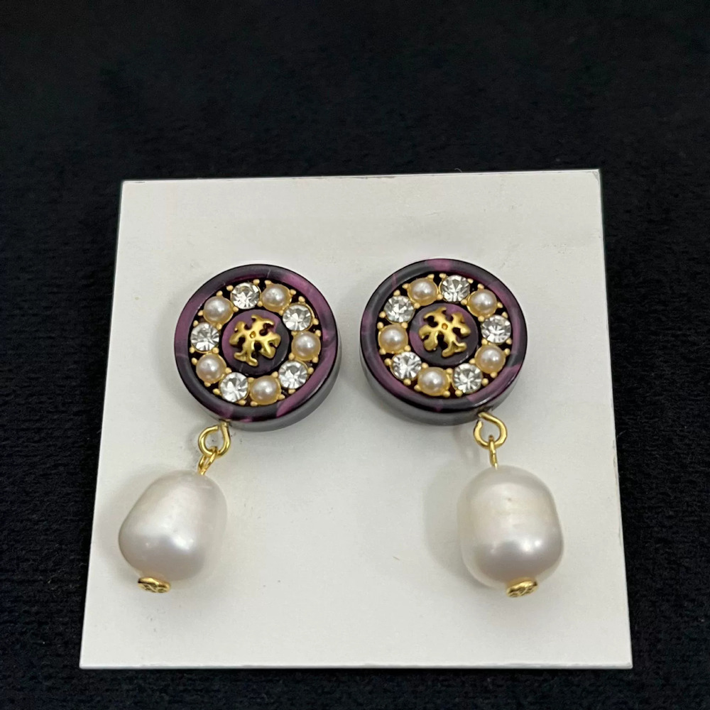 Tory Burch Large Disc Pearl Alphabet Stud Earrings Statement